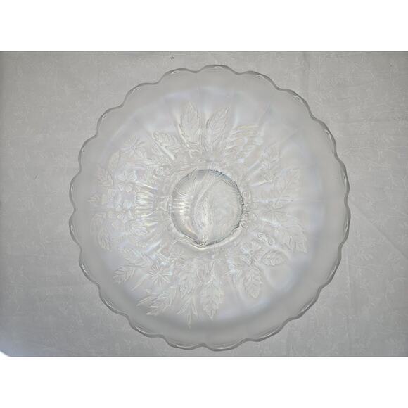 White Northwood Carnival Glass Peacock & Urn Large Bowl Ice Blue Cream Bowl 10in - Picture 1 of 9